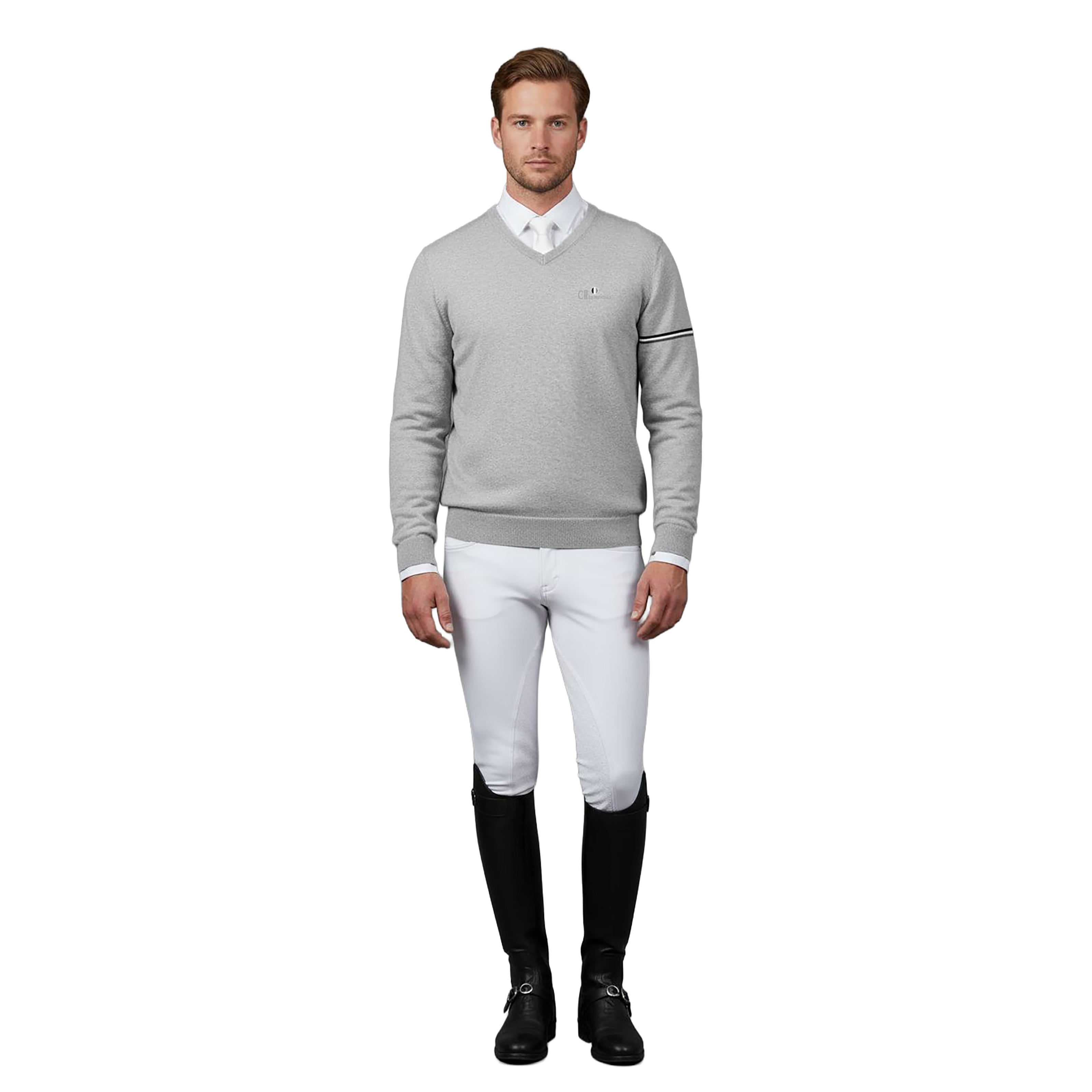 PLEASANTON Longsleeved V-Neck Pullover Grey Melange
