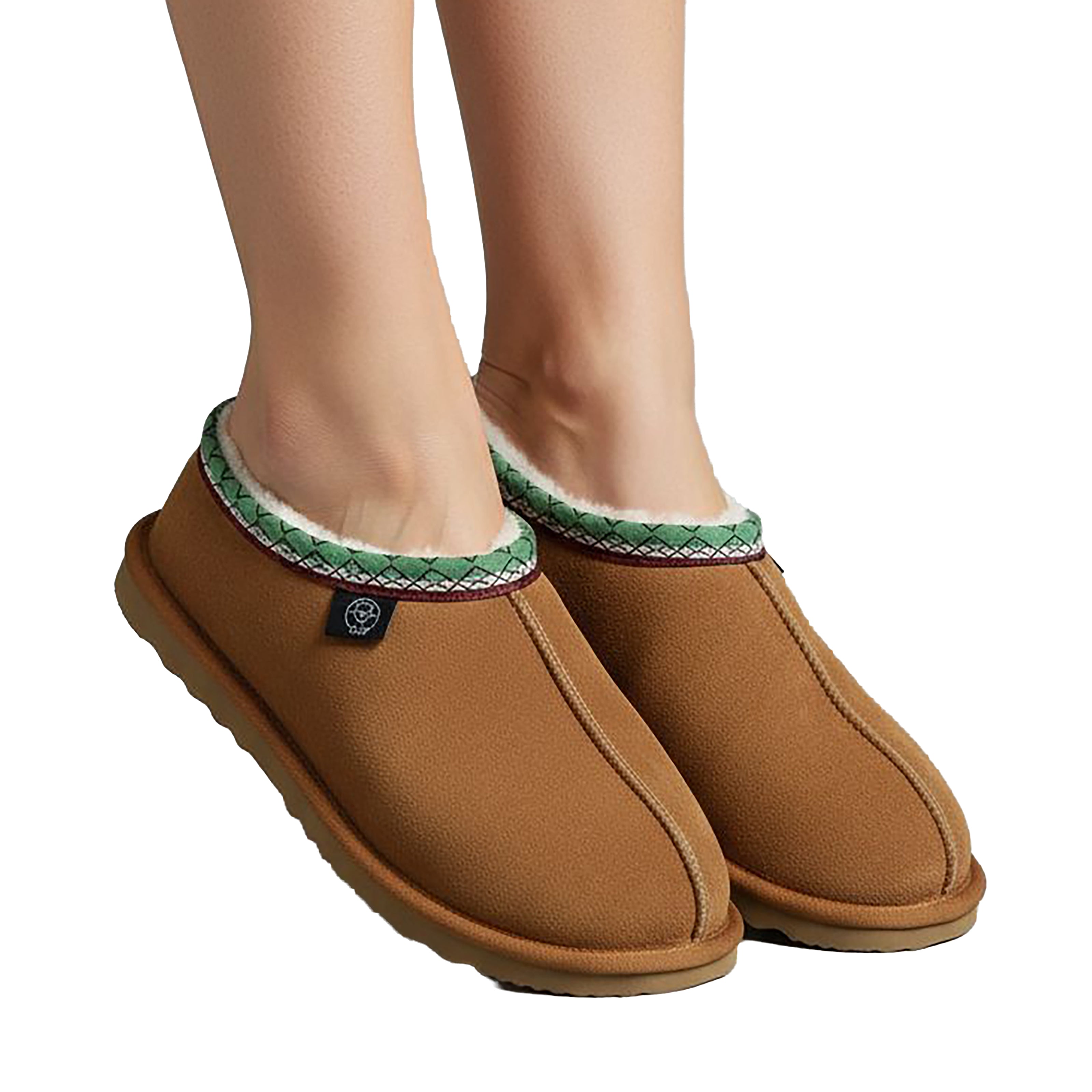 LUCCA Unisex Sheep Leather Slippers Cognac