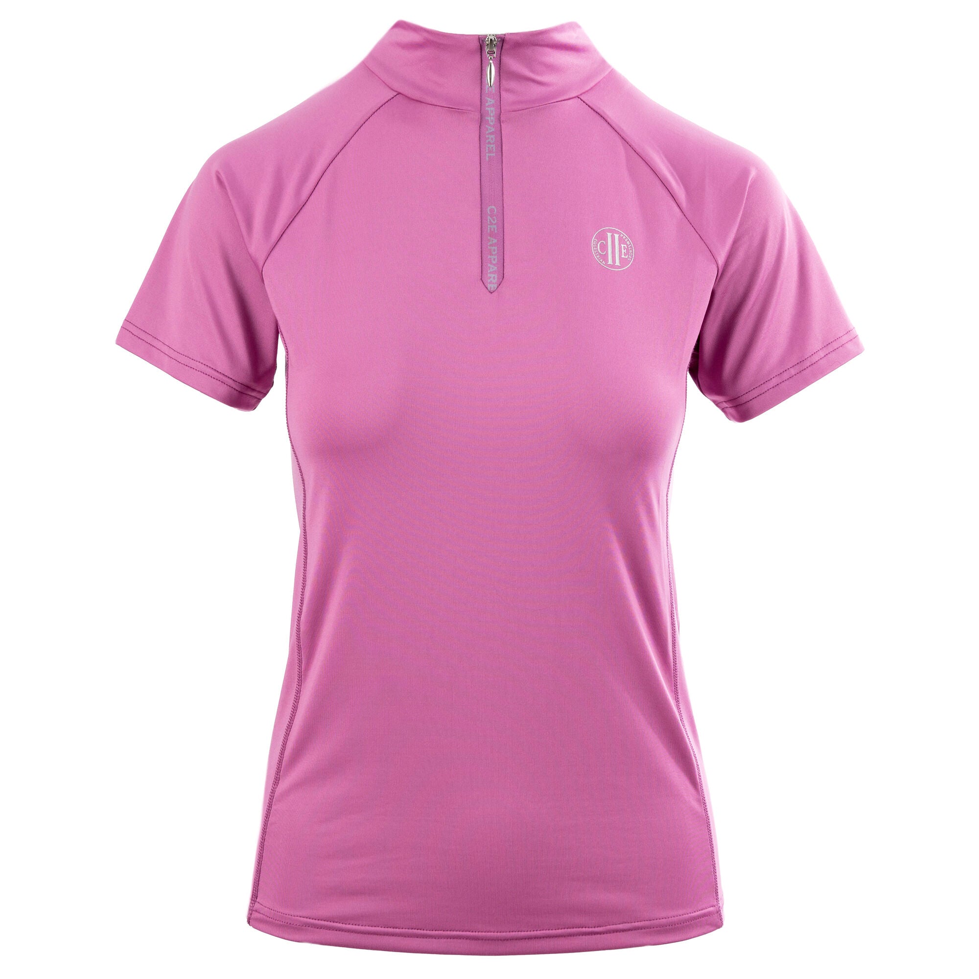 WEMBLEY Ladies Zip Neck T-Shirt Spring Crocus (Pink)