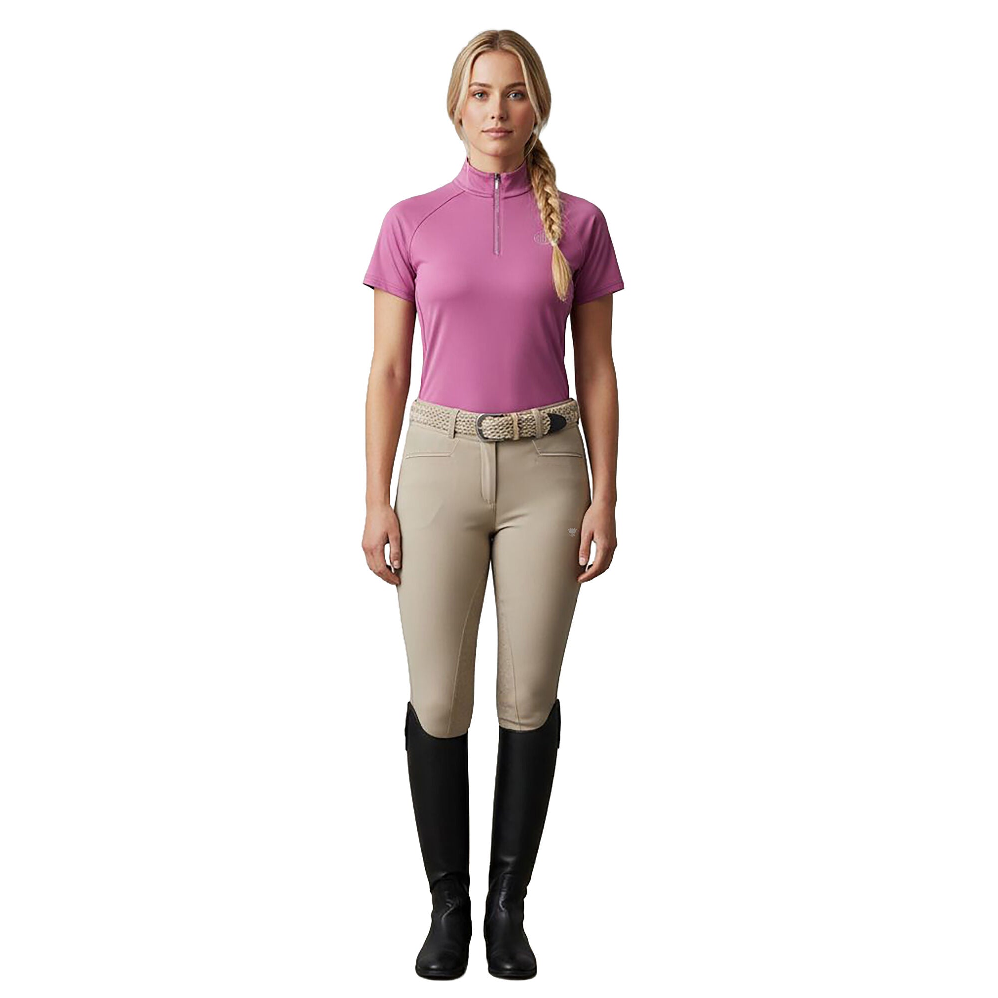 WEMBLEY Ladies Zip Neck T-Shirt Spring Crocus (Pink)