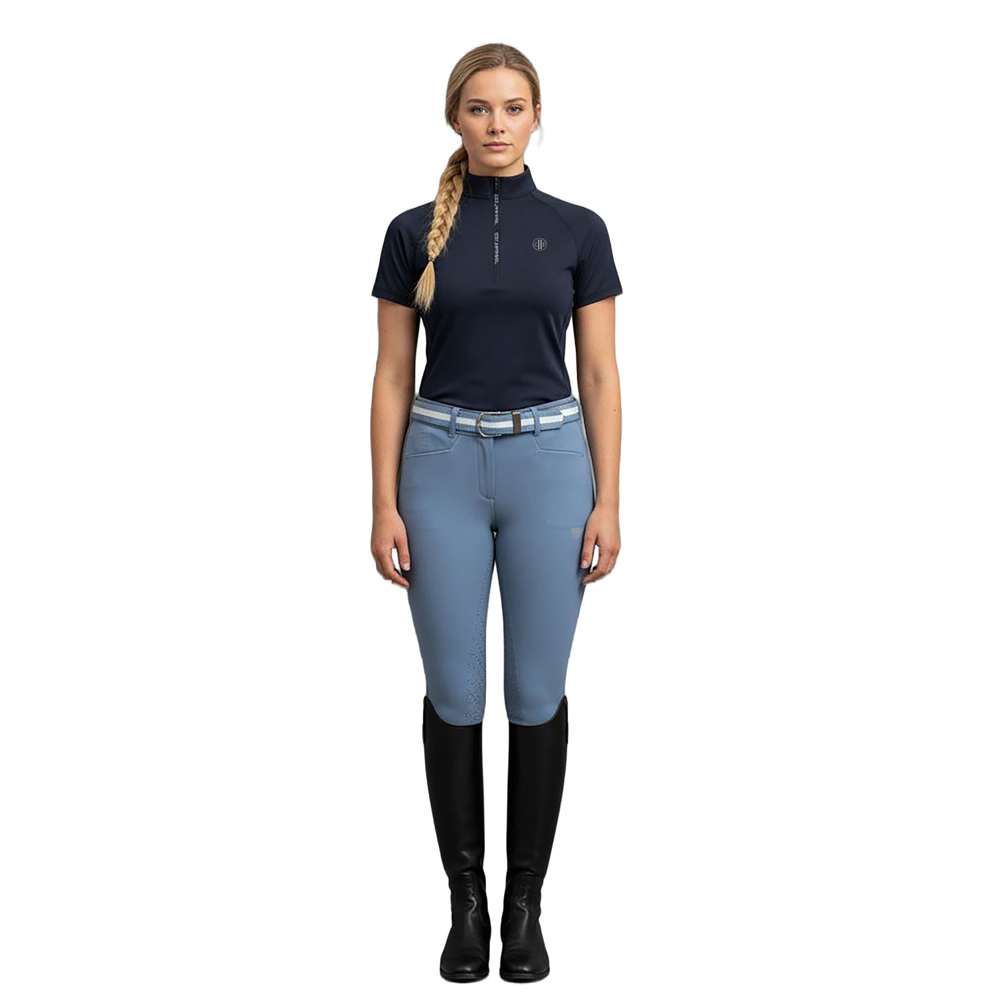 WEMBLEY Ladies Zip Neck T-Shirt Navy