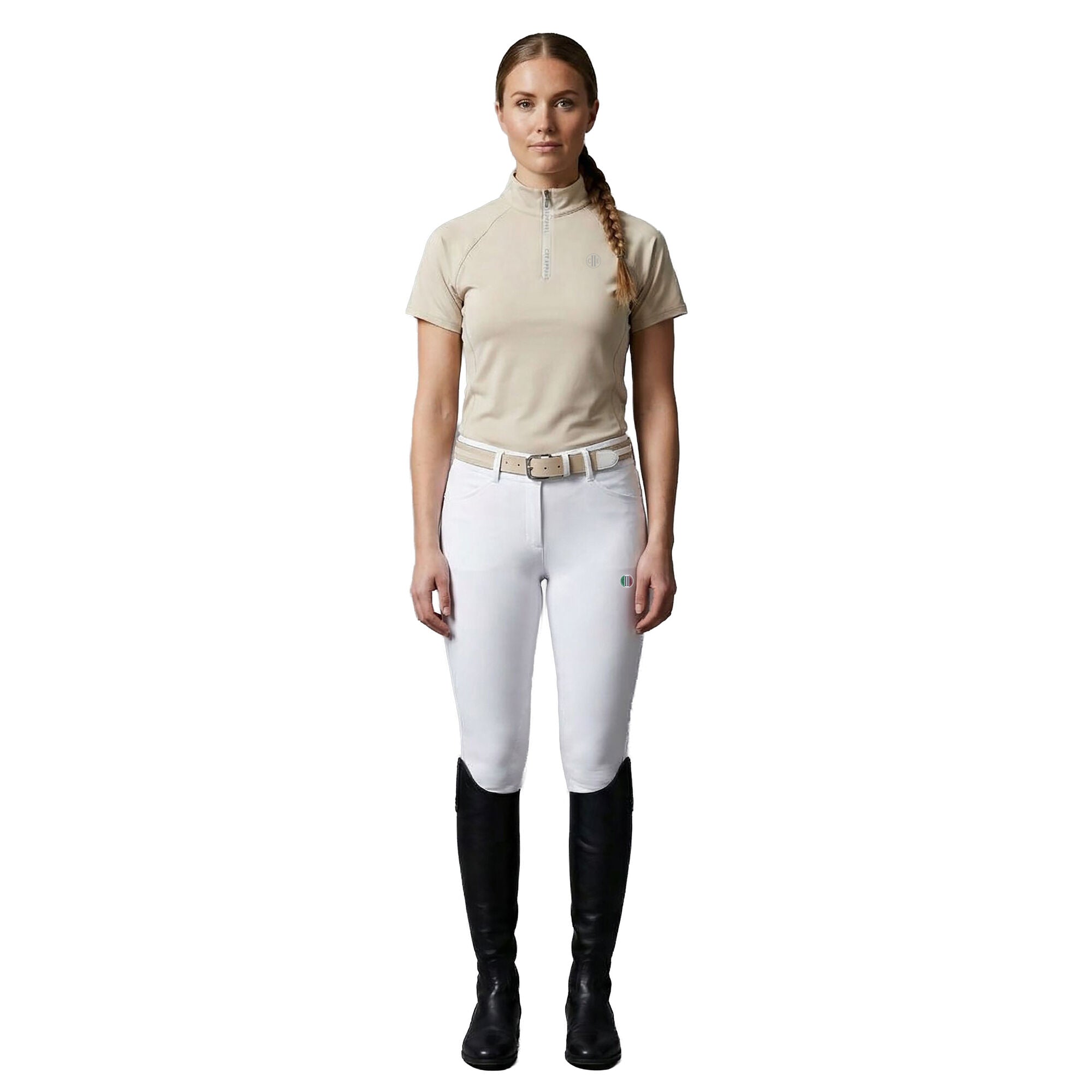 WEMBLEY Ladies Zip Neck T-Shirt Sandshell (Beige)