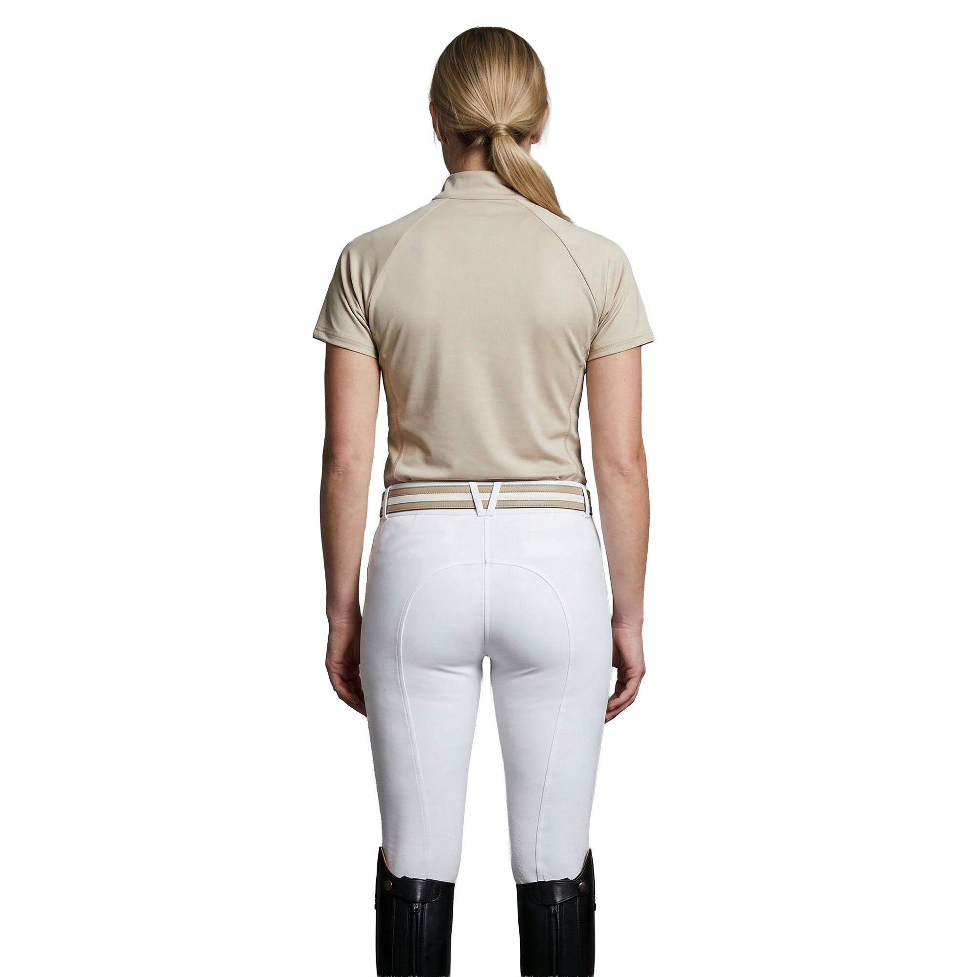 WEMBLEY Ladies Zip Neck T-Shirt Sandshell (Beige)