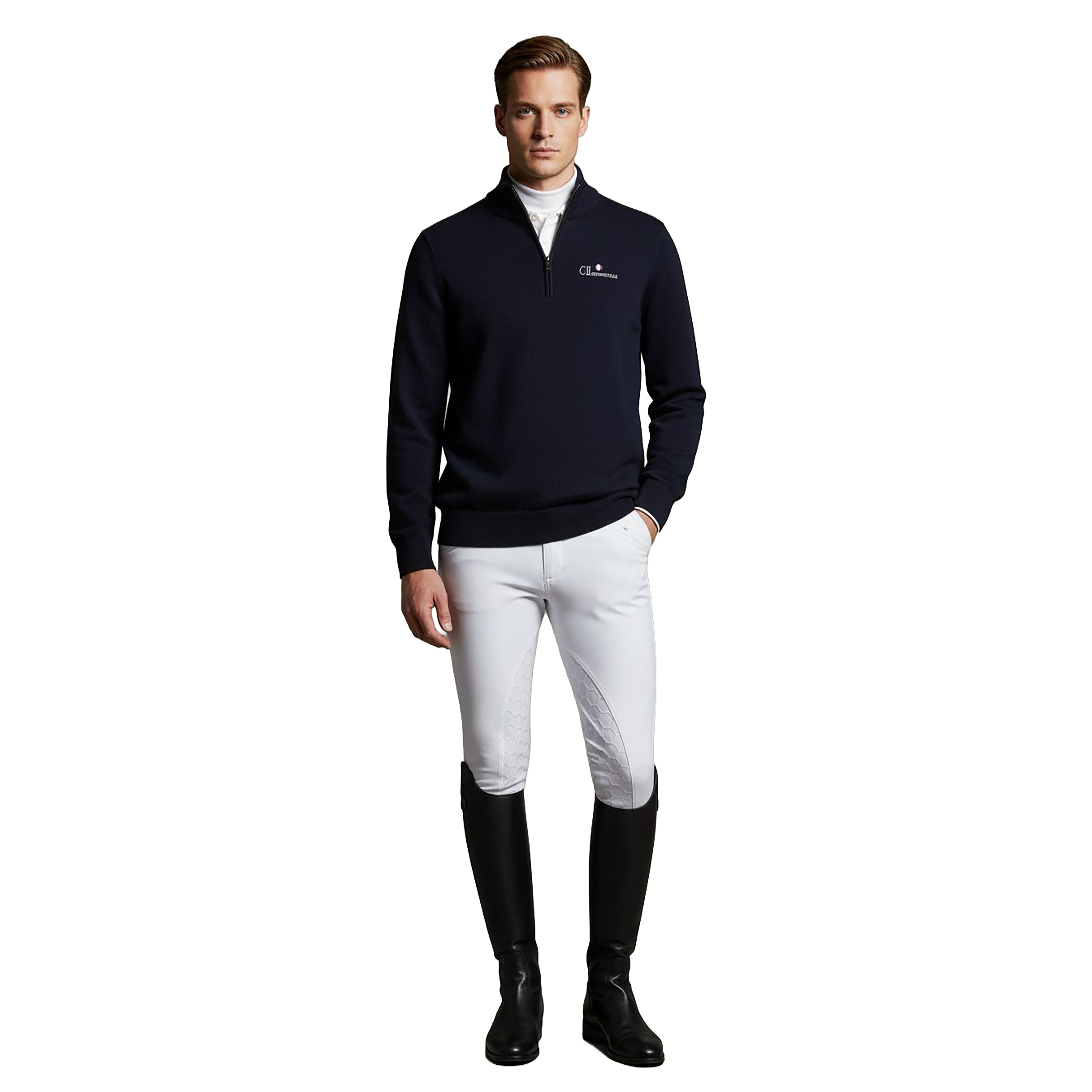 LIVERMORE Longsleeved Zip Neck Pullover Navy (Black Iris)